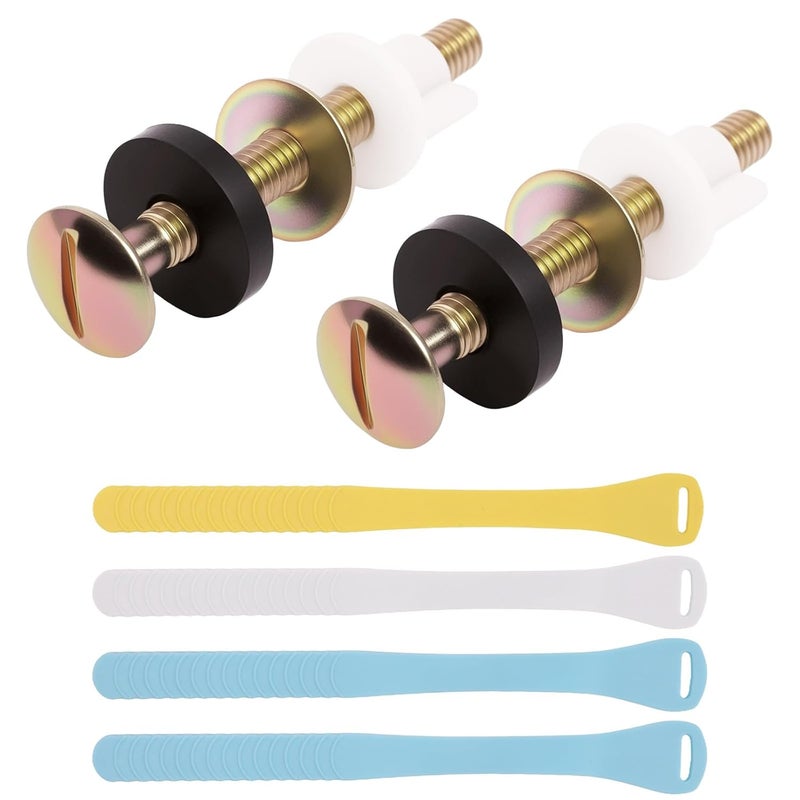 LOGJAM 4 Sets Toilet Seat Screws Replacement Kit, Heavy Duty Toilet Seat Fastener with Toilet Lifter Tab, Plastic Nut and Washers for Top Mount Toilet Hinge - Image 1